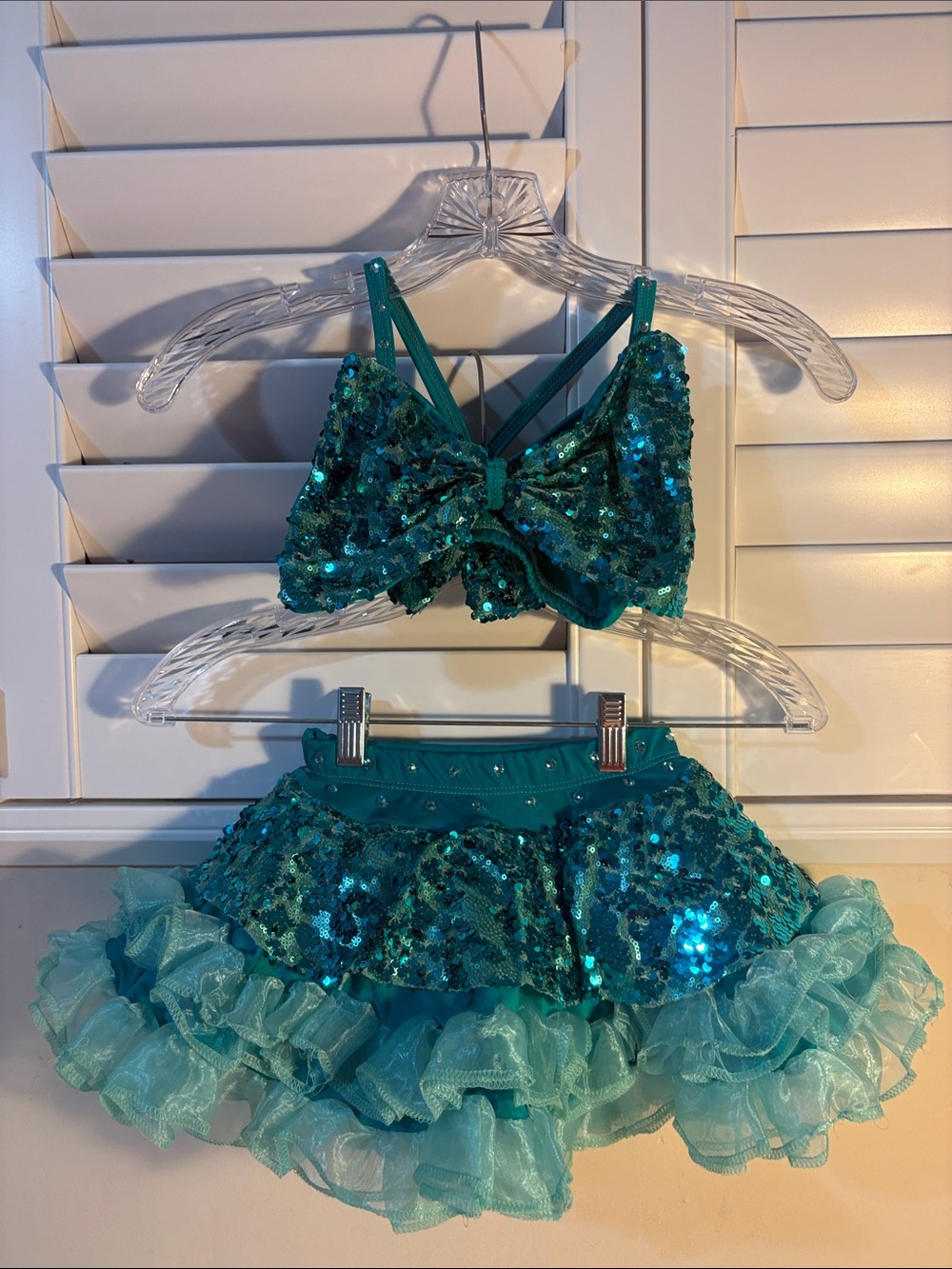 Teal Sequin Ruffle Two-Piece Kids Costume